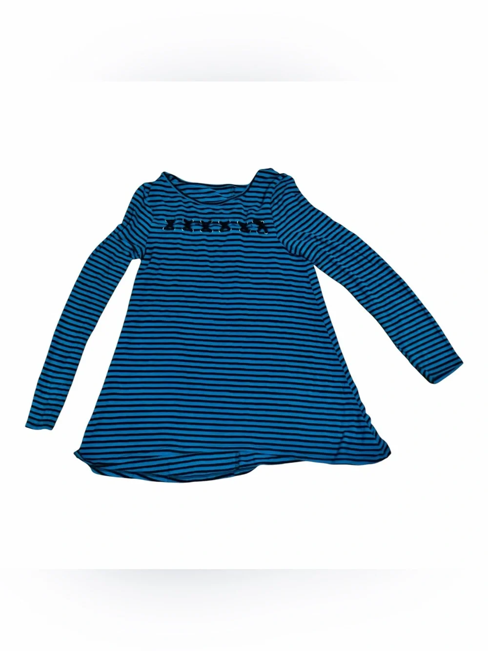 JUSTICE Long Sleeve Pullover Shirt Black And Blue Stripes Girls Size 10